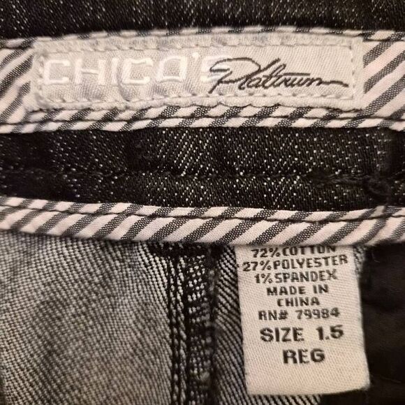 Chico's Platinum Black Jeans: Stretchy Comfy: Wide Leg Nautical Coastal: 1.5 - Picture 4 of 4